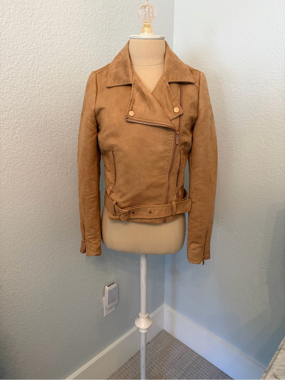LC Lauren Conrad Runway Tan Suede Moto Jacket 0